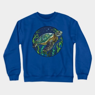 Ocean Harmony: Stained Glass Style Circle Design T-Shirt with Sea Turtle Crewneck Sweatshirt